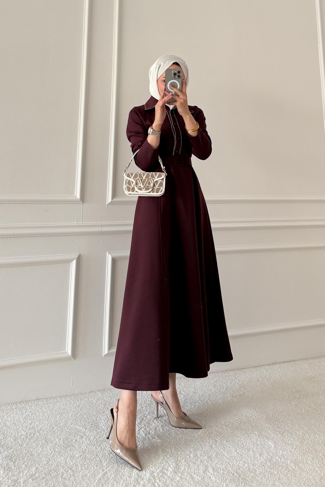 Yaldızlı Elbise Bordo