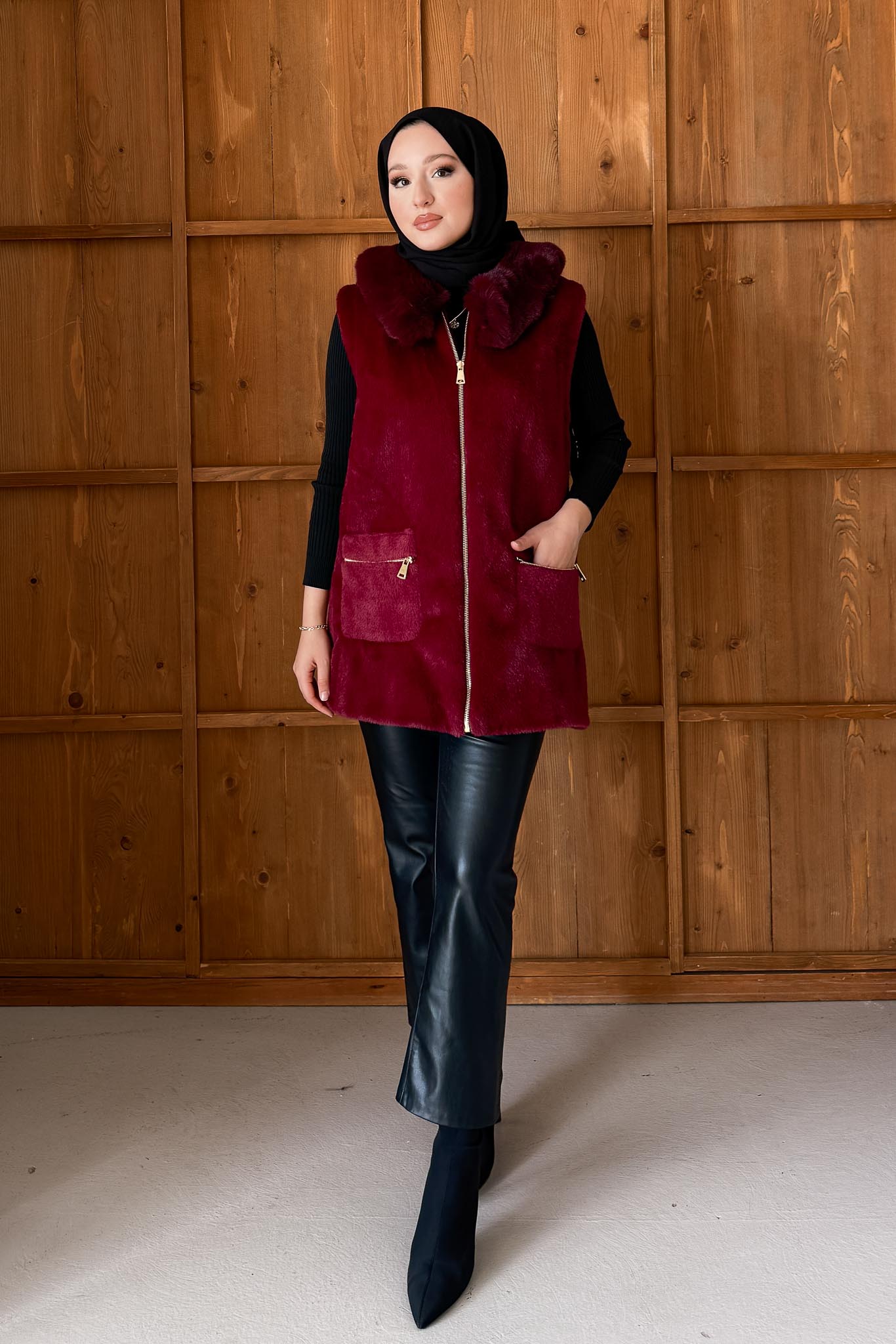 İtalian Yakalı Angora Yelek Bordo