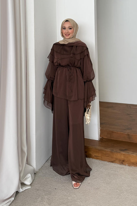 Yıldız Şifon Takım Kahverengi
