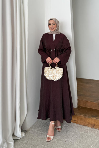 İnci Düğmeli Takım Bordo