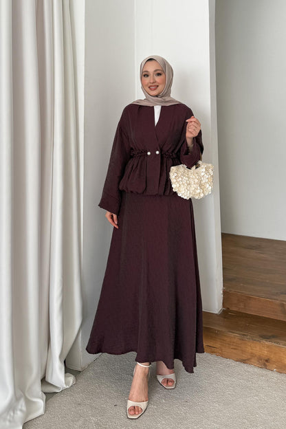 İnci Düğmeli Takım Bordo