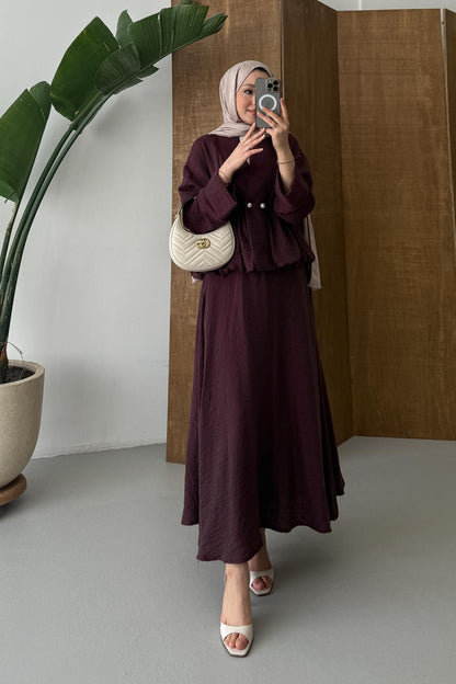 İnci Düğmeli Takım Bordo