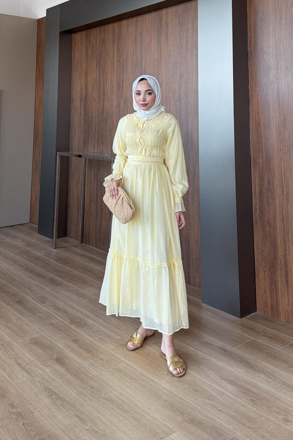 Norah Büzgülü Elbise Sarı