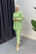 Olive Dantelli Takım Mint Yeşili