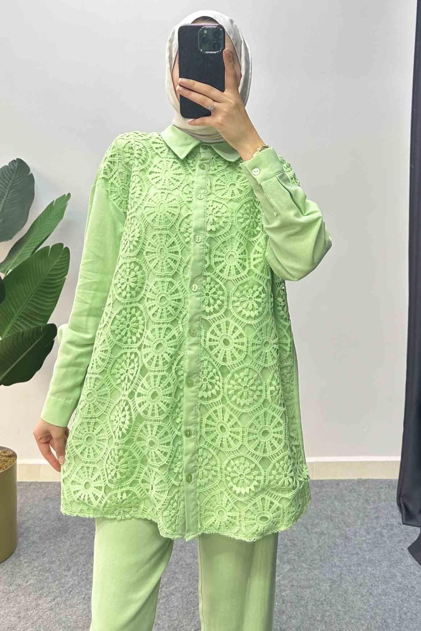 Olive Dantelli Takım Mint Yeşili