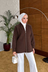 Oversize Fermuarlı Hırka Kahverengi