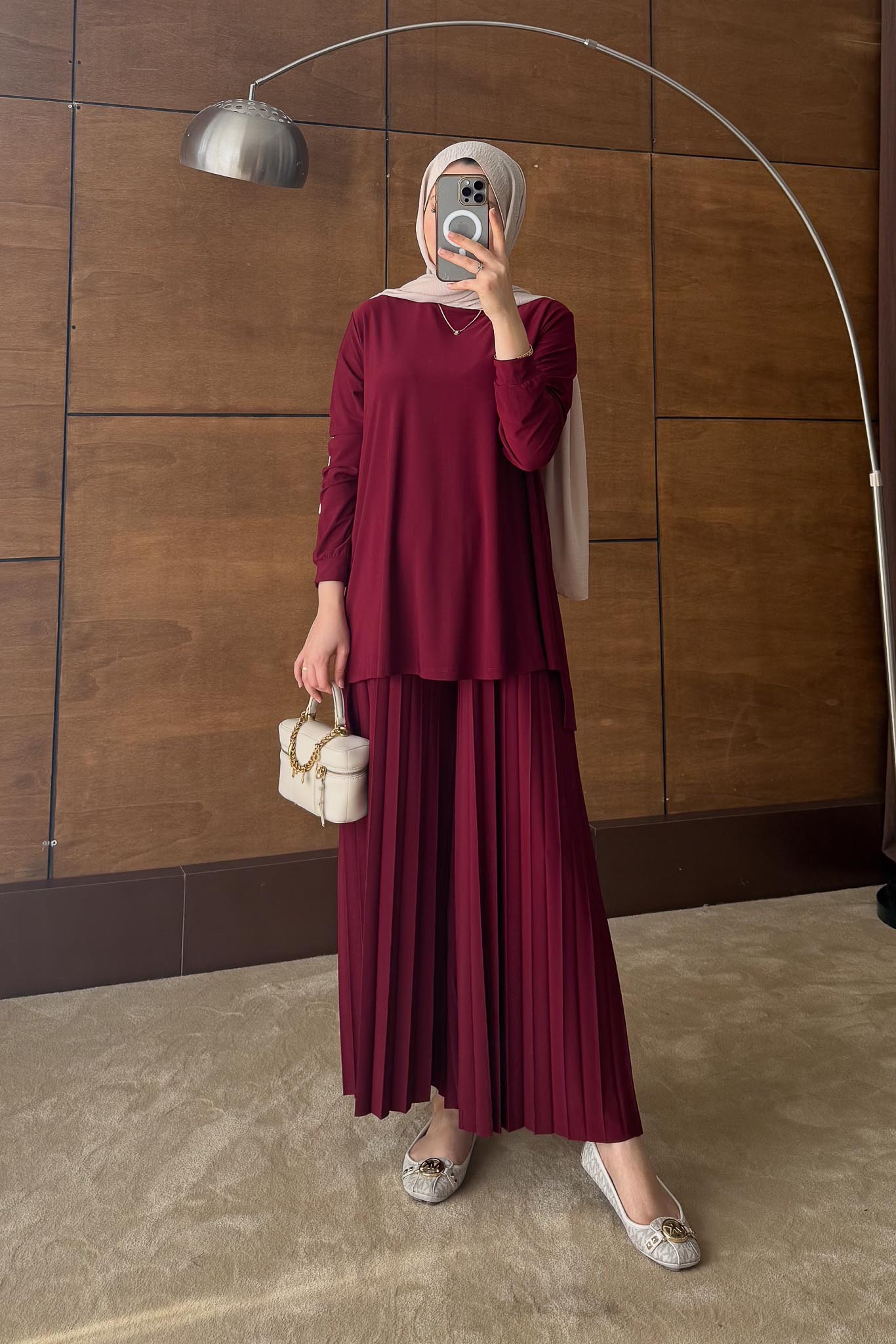 Pantolonu Pilise Detaylı Takım Bordo