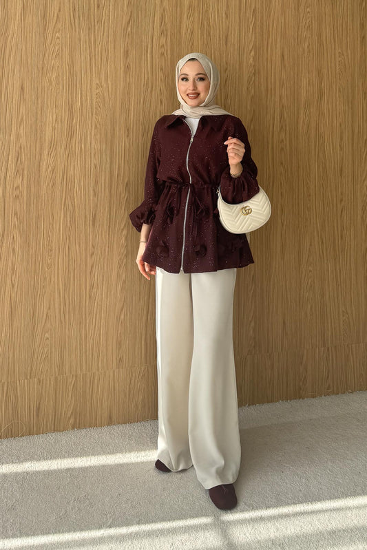 Shine Papatyalı Tunik Bordo