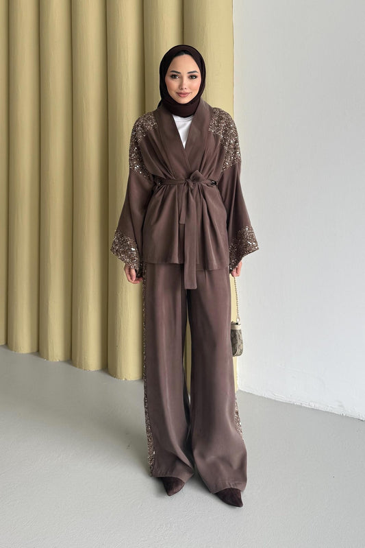 Payetli Takım Kahverengi(Ön Sipariş)