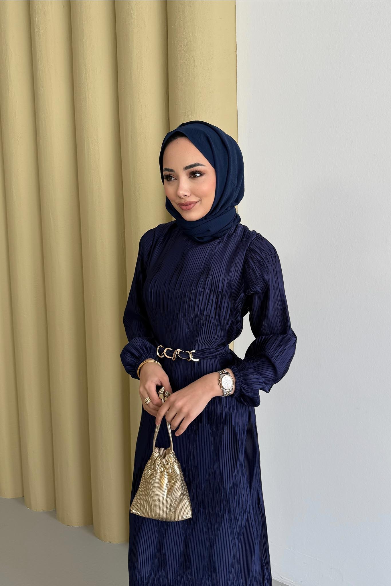 Seyran Pleated Dress Beige