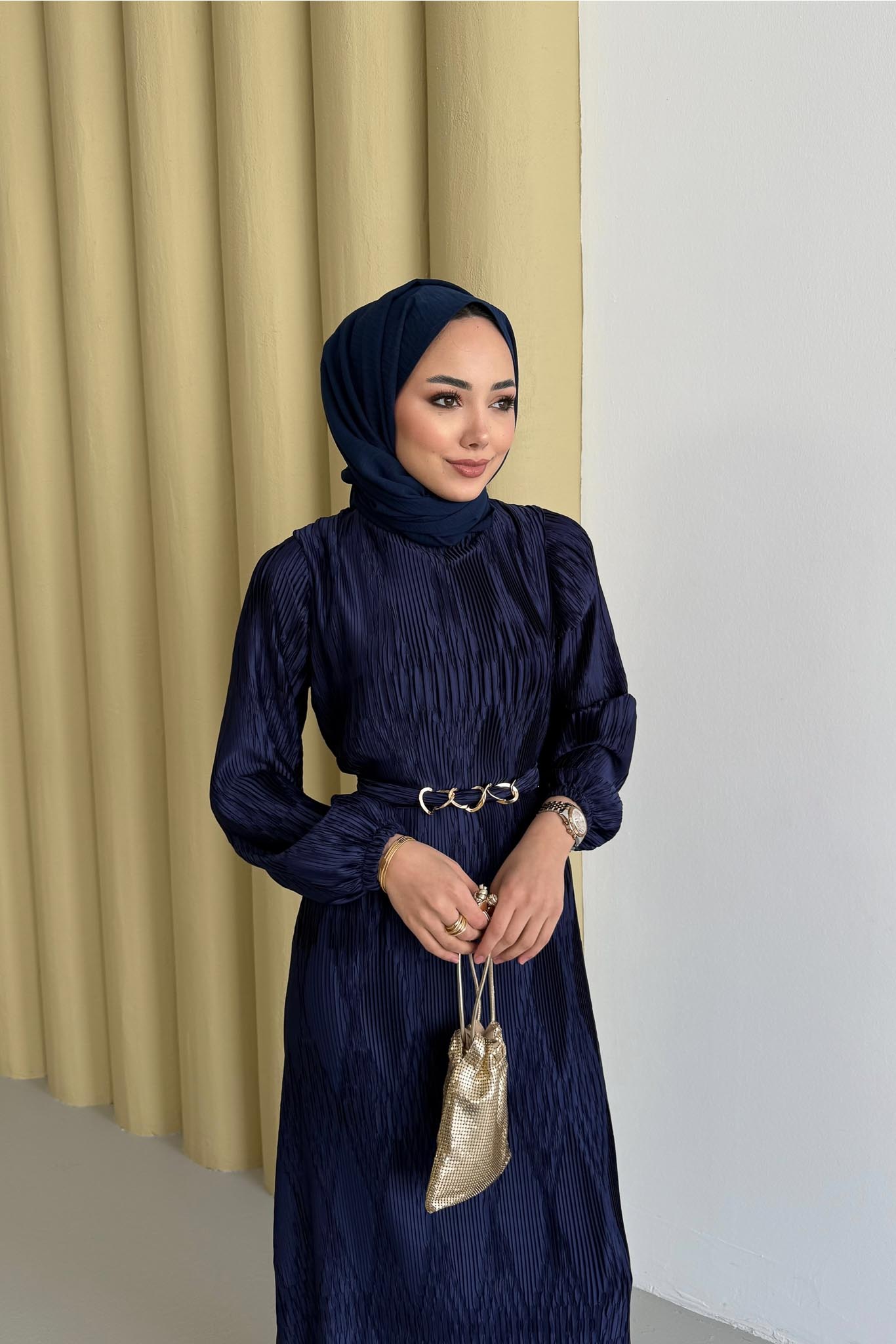 Seyran Pleated Dress Beige