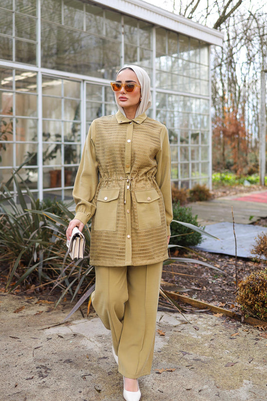 Petek İşlemeli Takım Yağ Yeşili