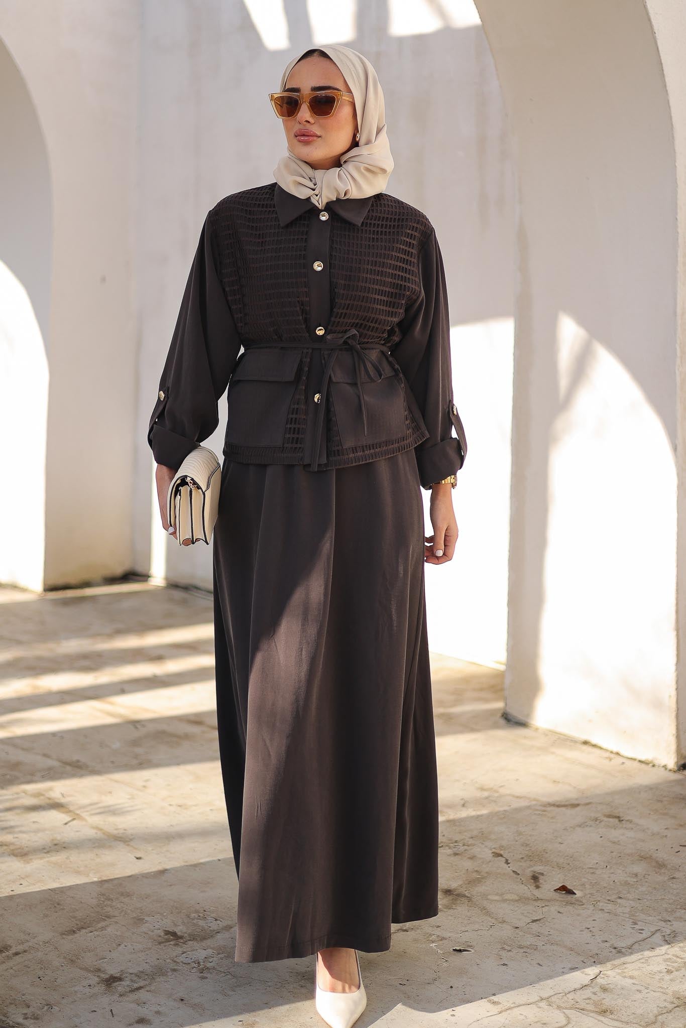 Petek İşlemeli Takım Kahverengi