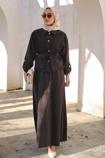 Petek İşlemeli Takım Kahverengi