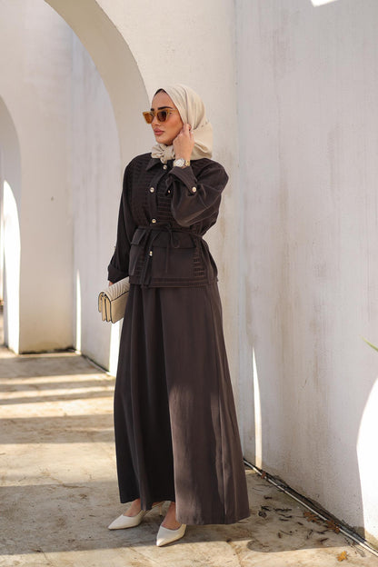 Petek İşlemeli Takım Kahverengi