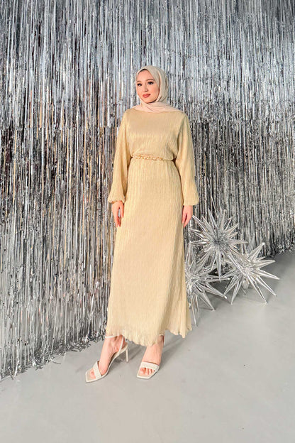 Seyran Pleated Dress Beige