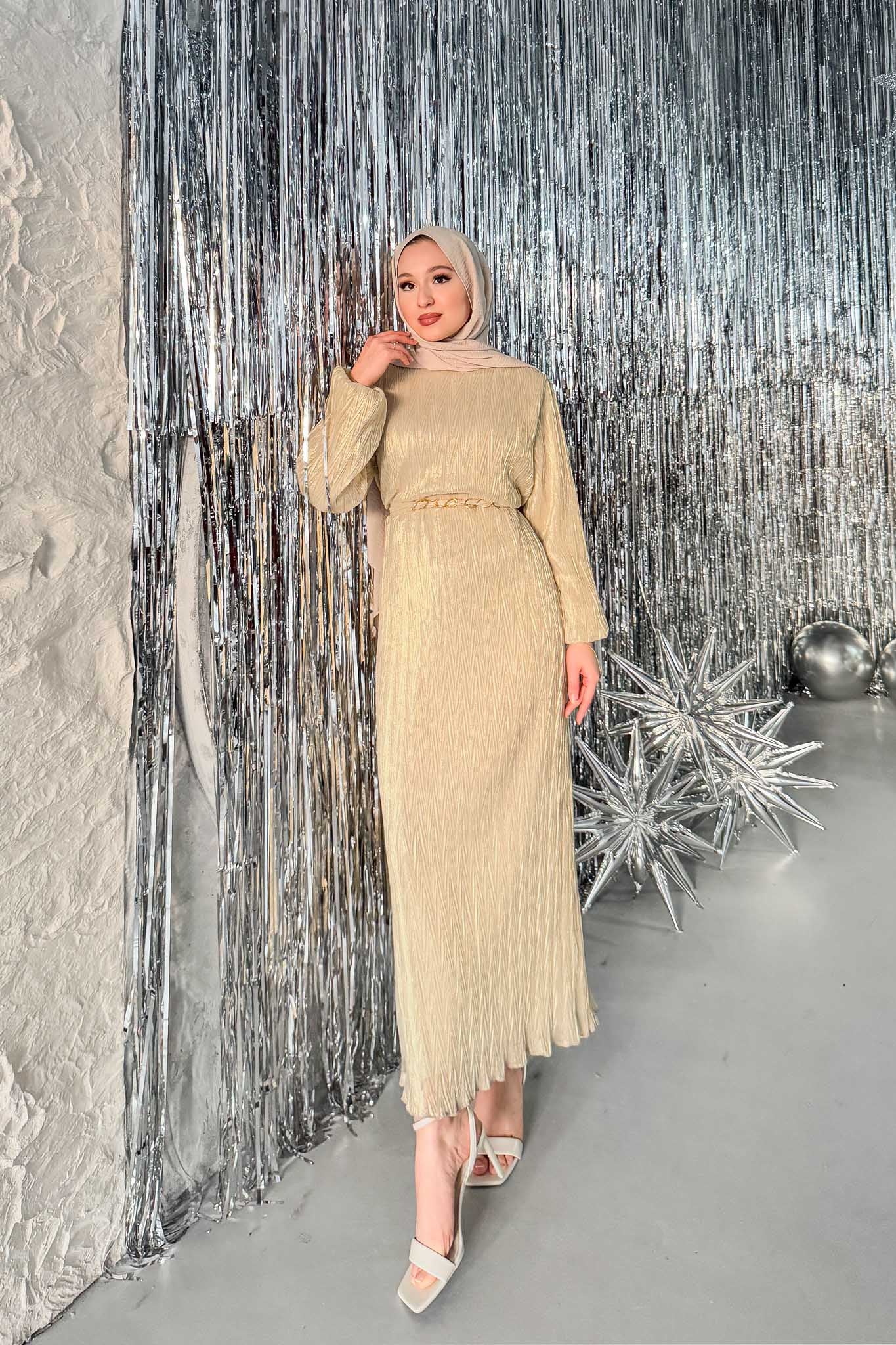 Seyran Pleated Dress Beige