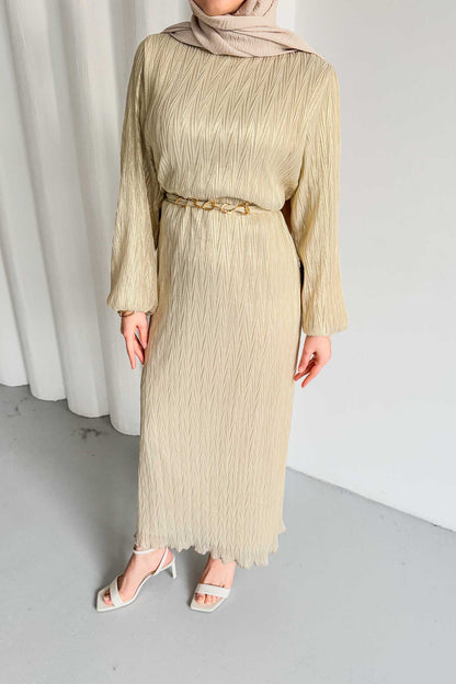 Seyran Pleated Dress Beige