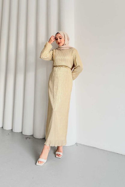 Seyran Pleated Dress Beige