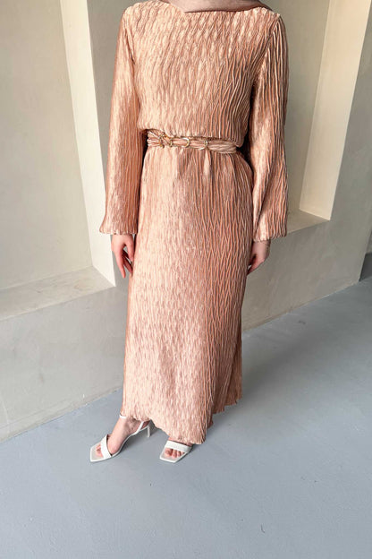 Seyran Pleated Dress Beige