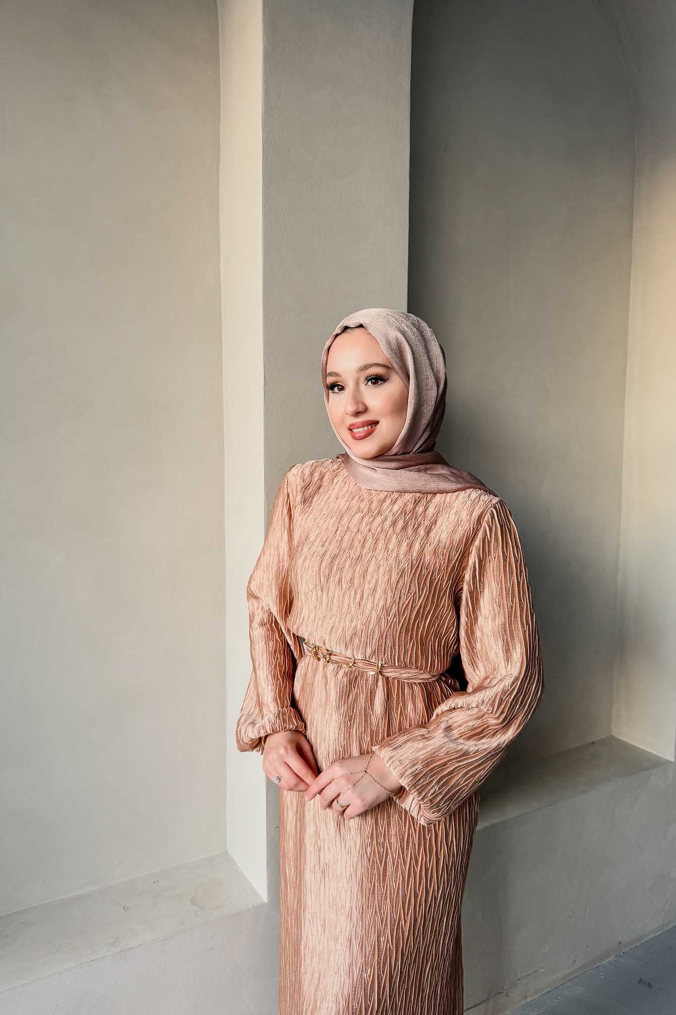 Seyran Pleated Dress Beige