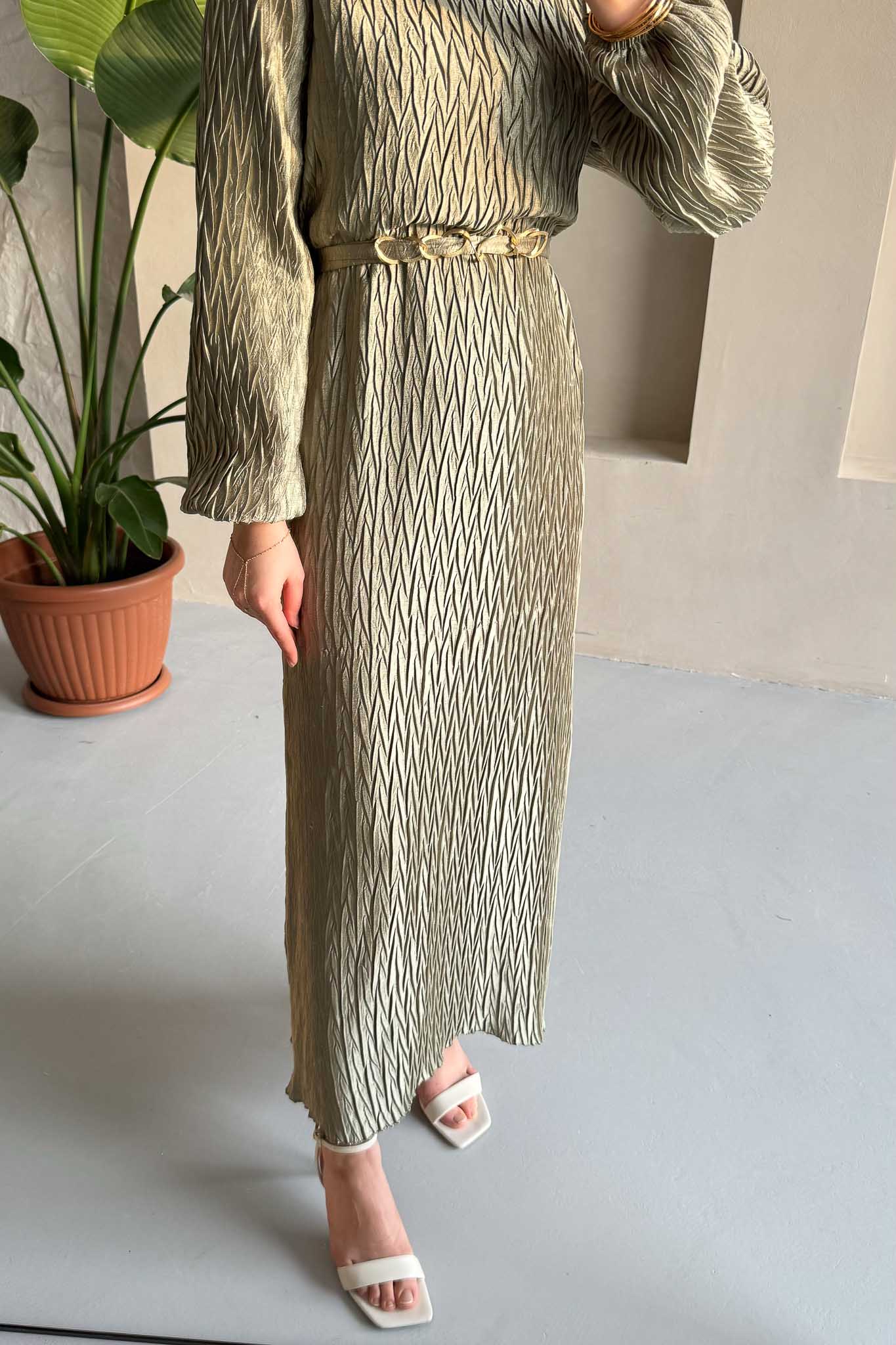 Seyran Pleated Dress Beige