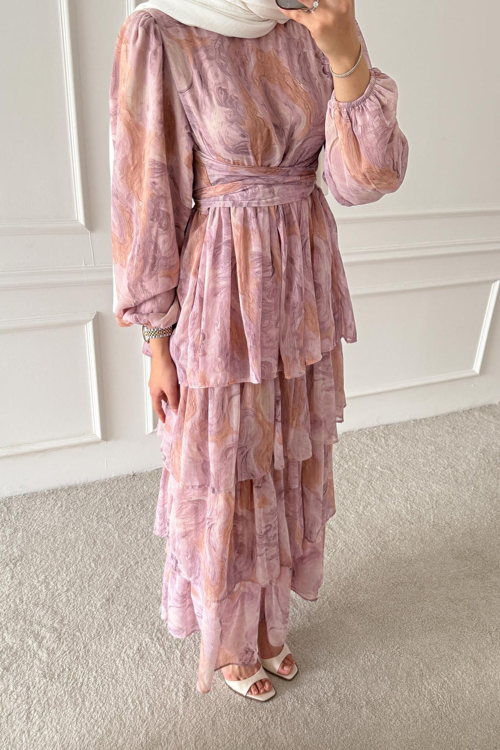 Pinar Desenli Elbise Pembe