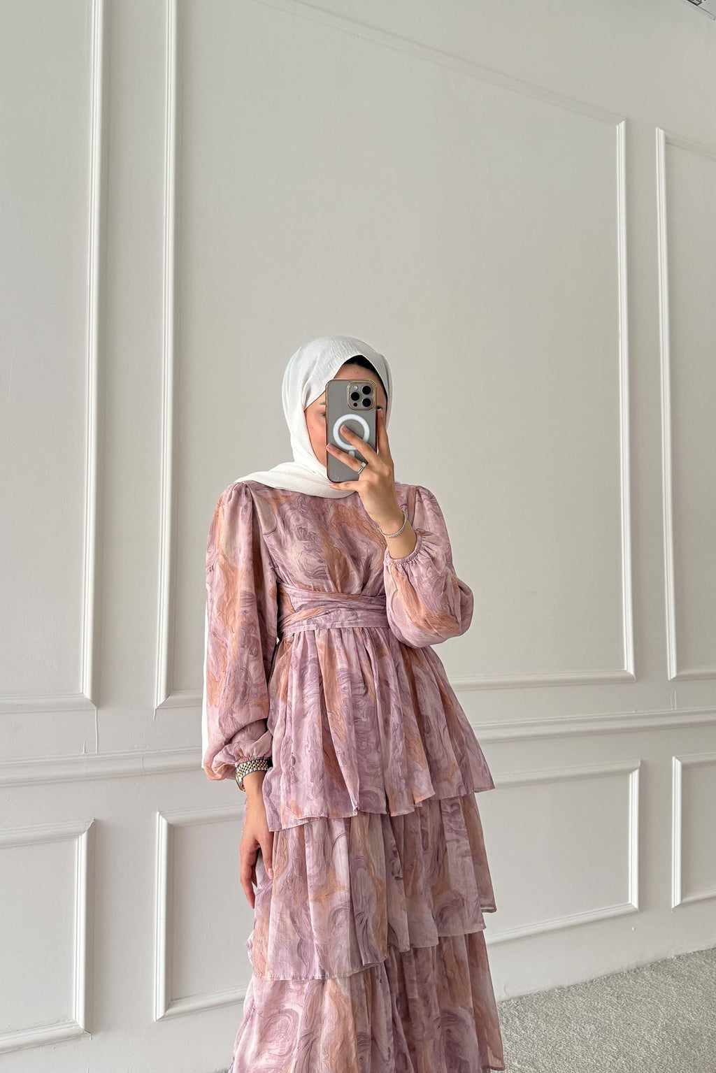 Pinar Desenli Elbise Pembe