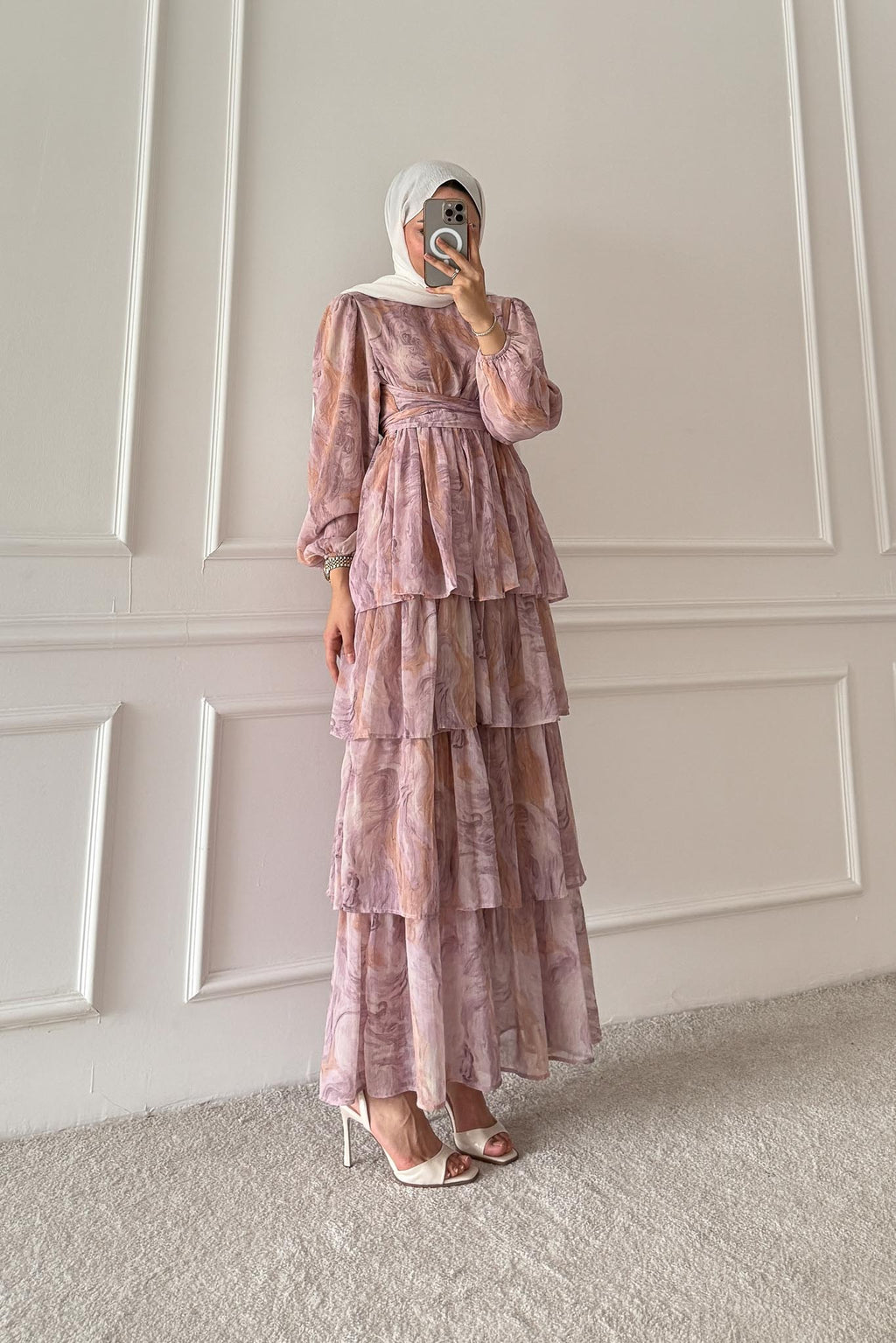 Pinar Desenli Elbise Pembe