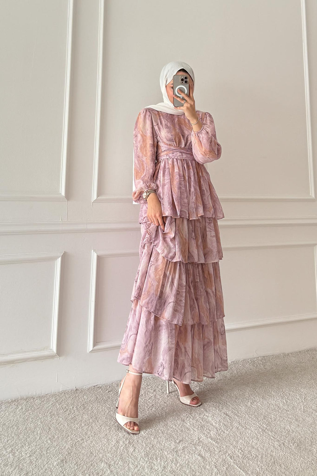 Pinar Desenli Elbise Pembe
