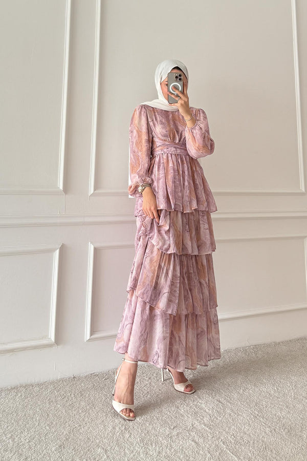 Pinar Desenli Elbise Pembe