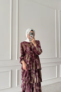 Pinar Desenli Elbise Bordo
