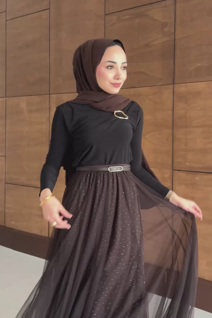 Price Taşlı Etek Kahverengi