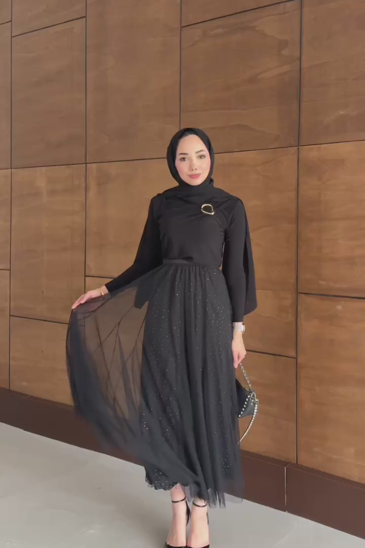 Price Taşlı Etek Siyah