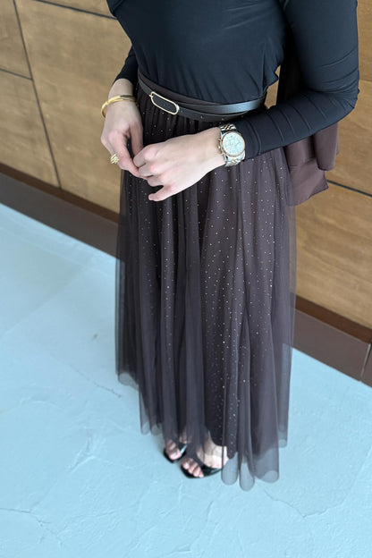 Price Taşlı Etek Kahverengi