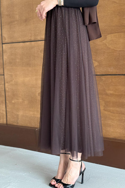 Price Taşlı Etek Kahverengi