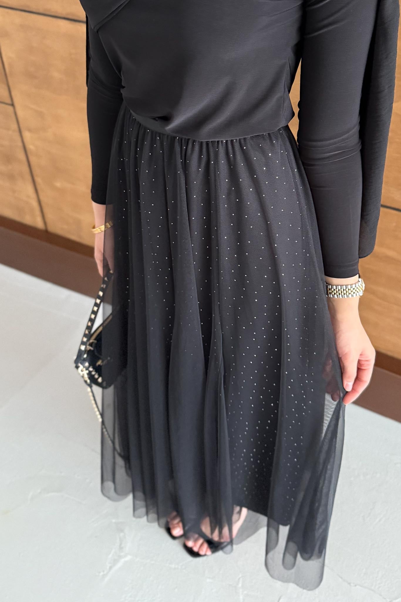 Price Taşlı Etek Siyah