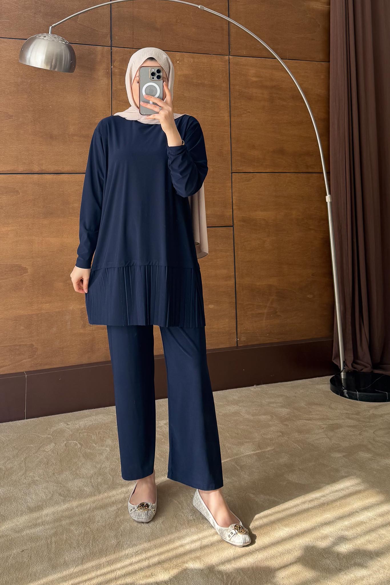 Seyran Pleated Dress Beige