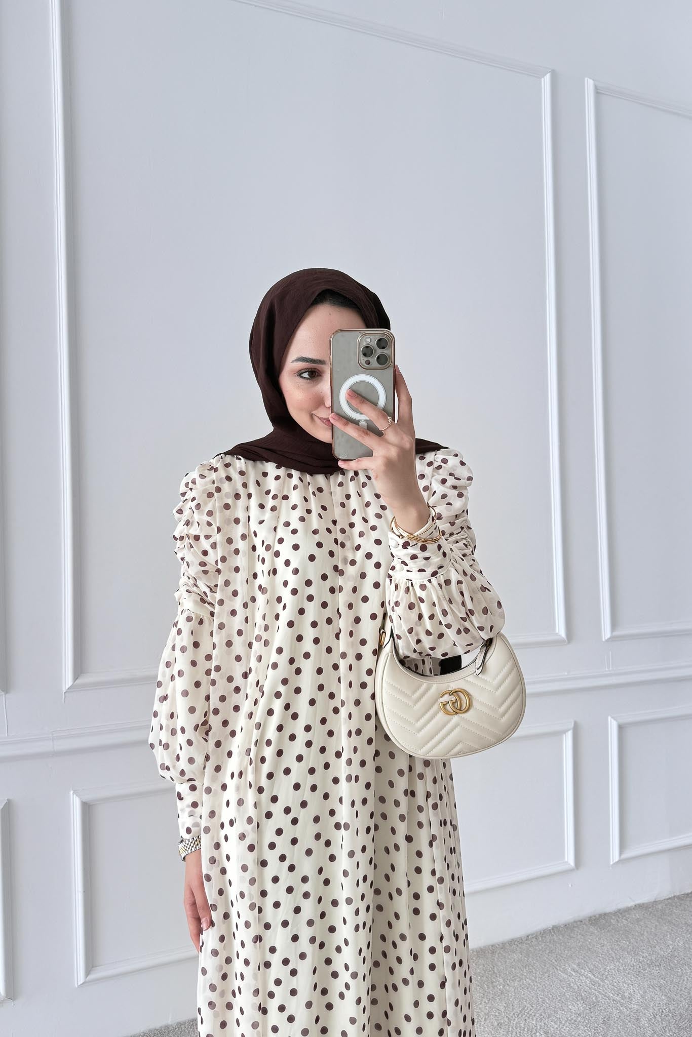 Puantiye Elbise Mürdüm