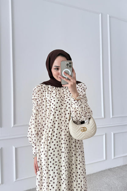 Puantiye Elbise Mürdüm