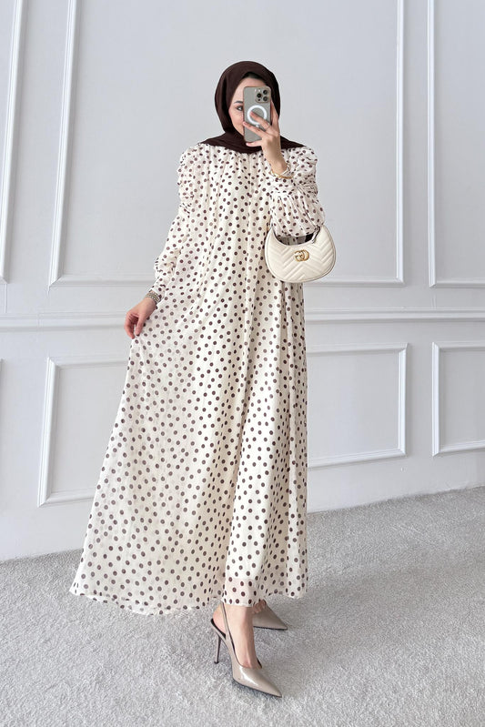 Puantiye Elbise Mürdüm