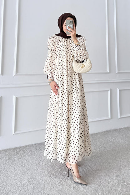 Puantiye Elbise Mürdüm