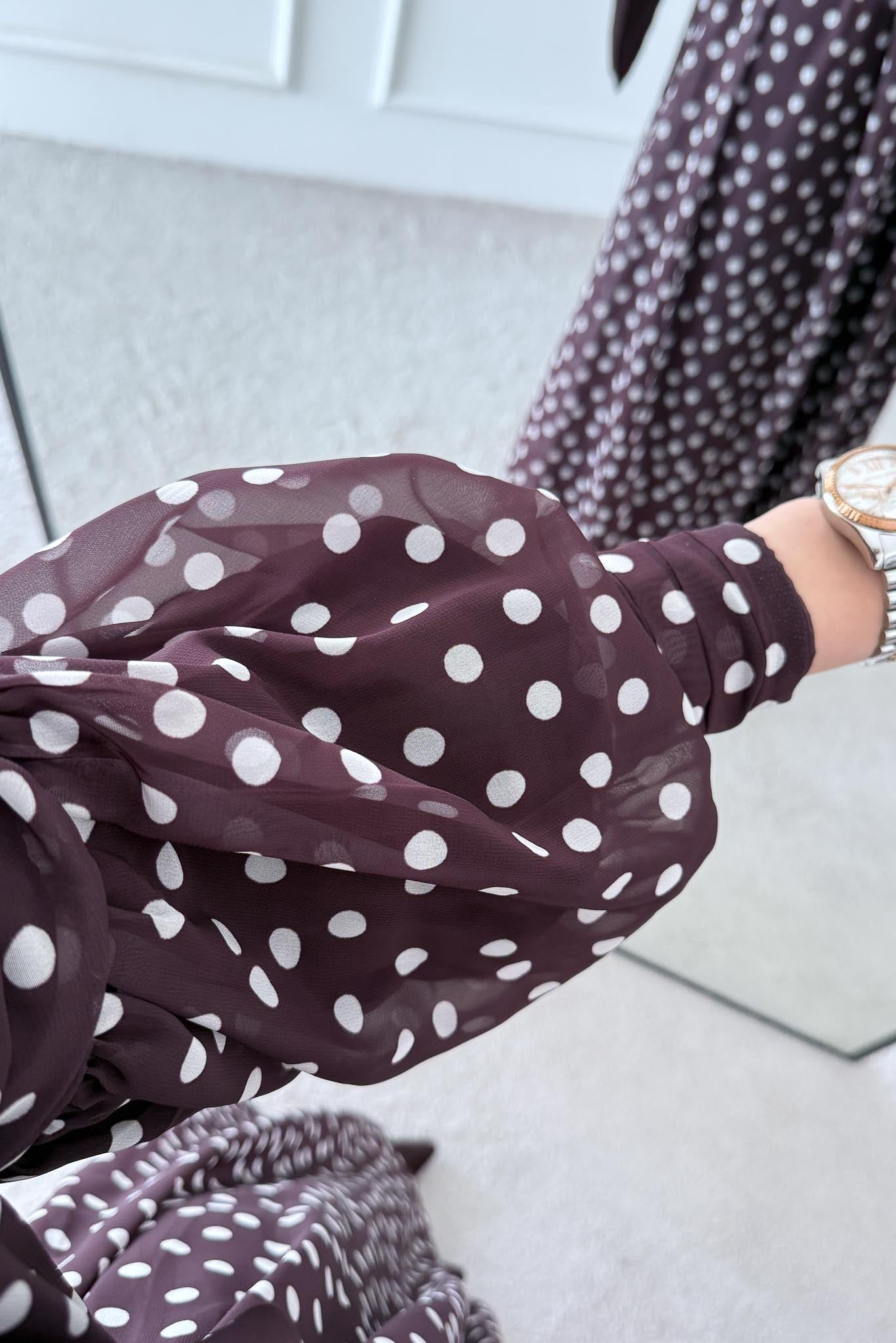 Puantiye Elbise Kahverengi