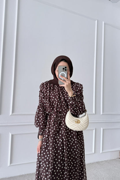 Puantiye Elbise Kahverengi