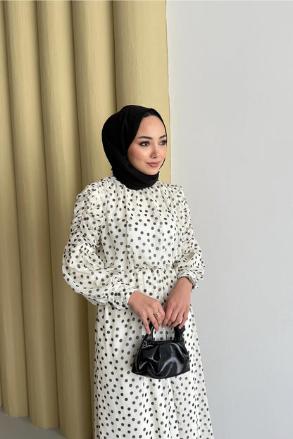 Puantiye Elbise Ekru