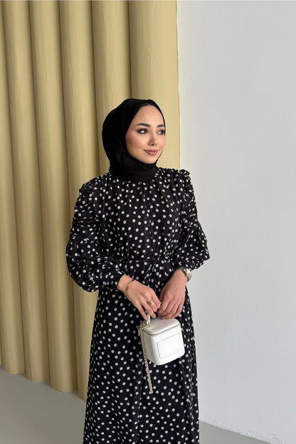 Puantiye Elbise Siyah