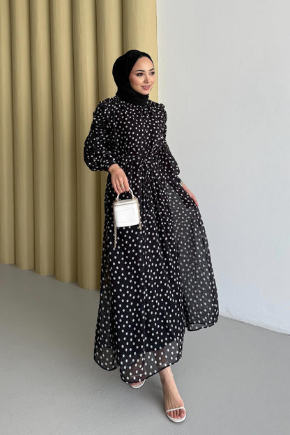 Puantiye Elbise Siyah