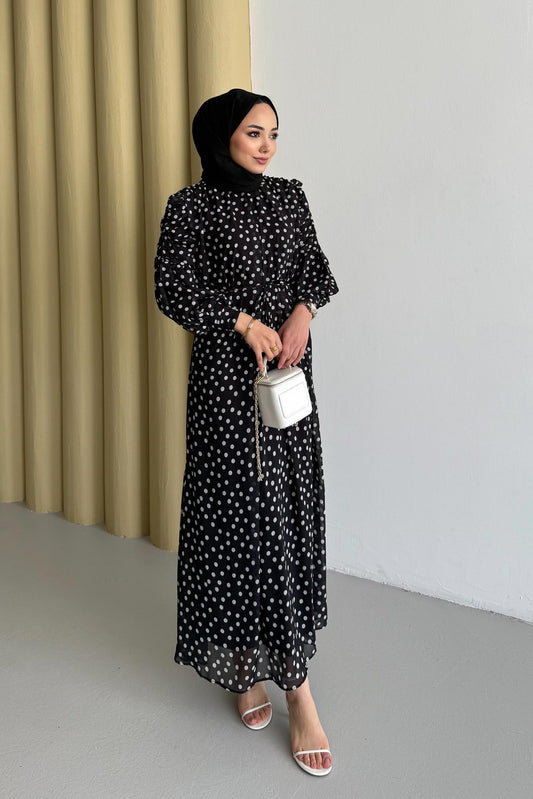 Puantiye Elbise Siyah