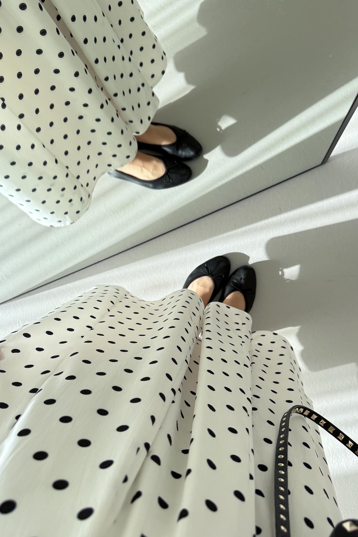 Puantiye Desenli Etek Beyaz