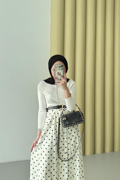 Puantiye Desenli Etek Beyaz